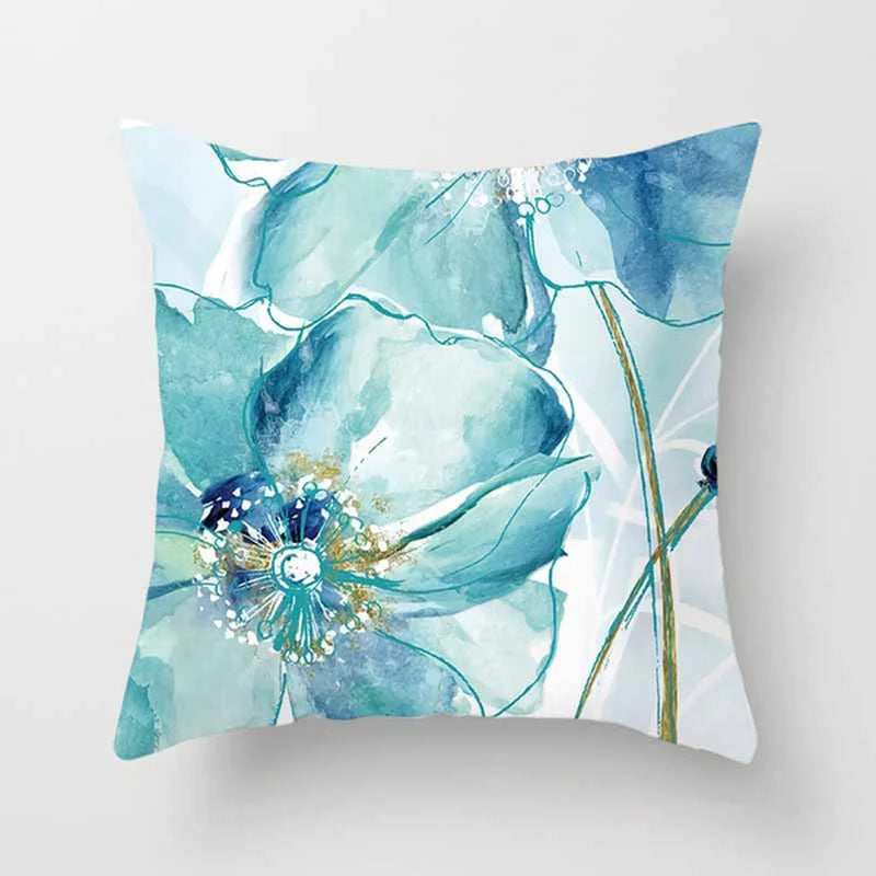 Car Sofa Cushion Pillow Pillowcase Square Pillow Pillowcase Blue Flower Printing Decoration Home Seat Pillowcase